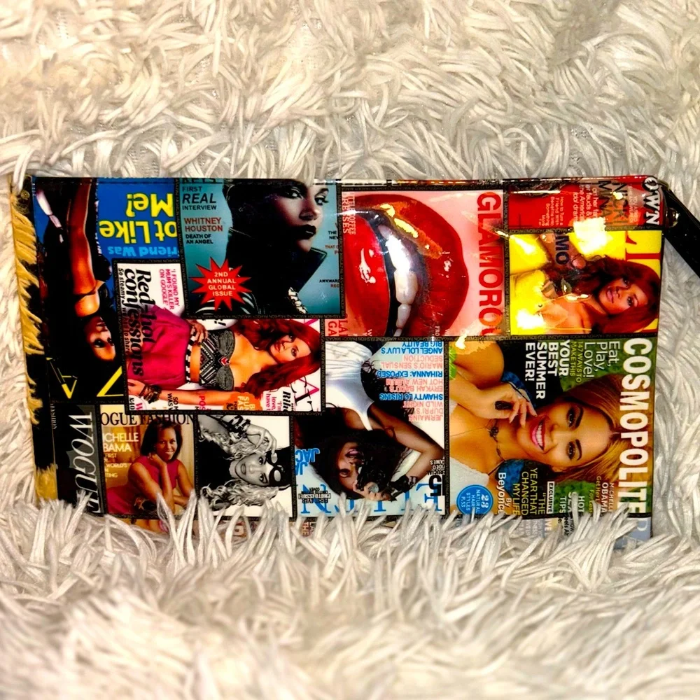 Colorful wristlet with magazine covers of Beyonce, Rihanna and Michelle Obama. - Picture 3 of 3